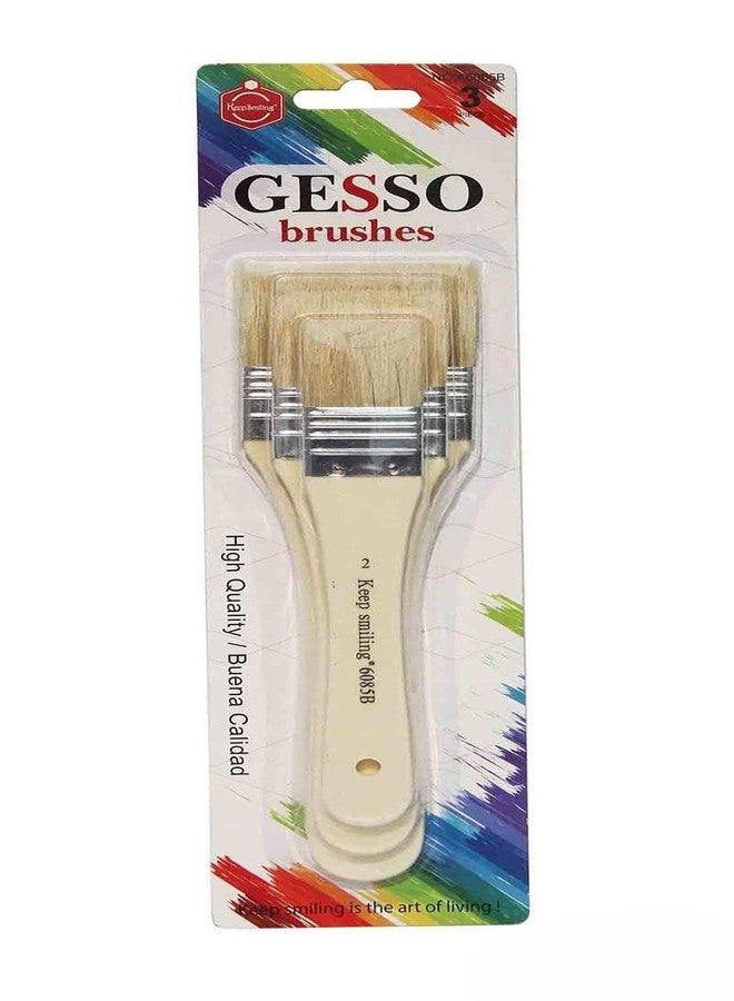Professional Painting Brush Set - Soft Bristles, Ideal for Acrylics, Watercolor & Oil Paints (3Pc Gesso Brush Off White)